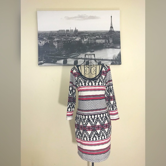Snap Dresses & Skirts - Aztec Print Long Sleeve Bodycon Mini Dress